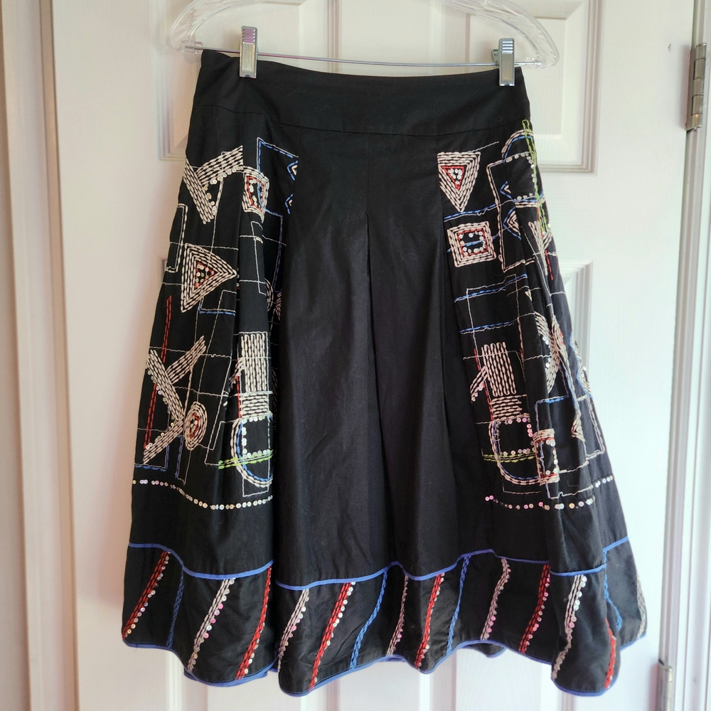 Reiss Black A-Line Embroidered Skirt  Womens 8